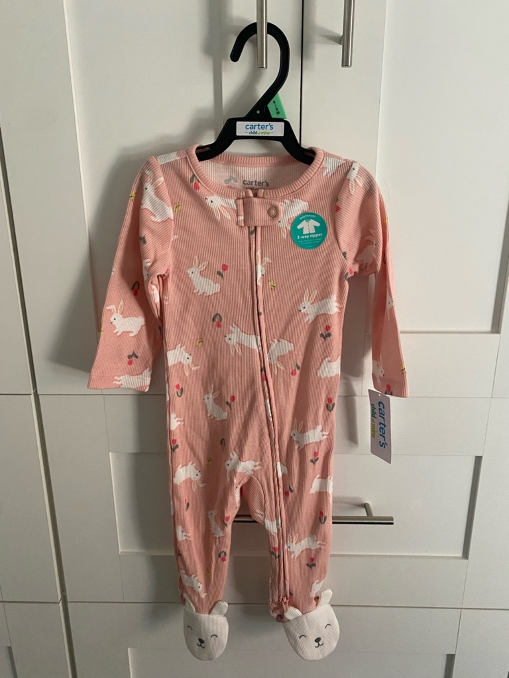 New! Carters baby girl bunny one piece footies size 6-9 months